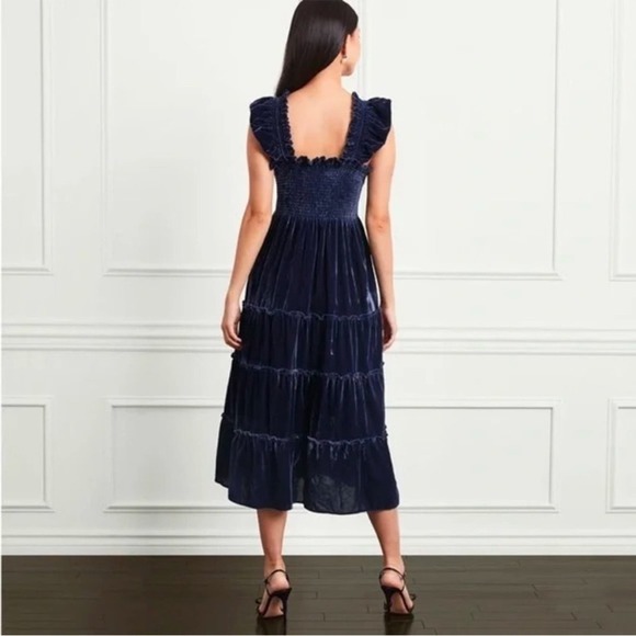 Hill House Navy Velvet Ellie Nap Dress S Holiday Midi Tired Ruched Sleeveless - Picture 4 of 14